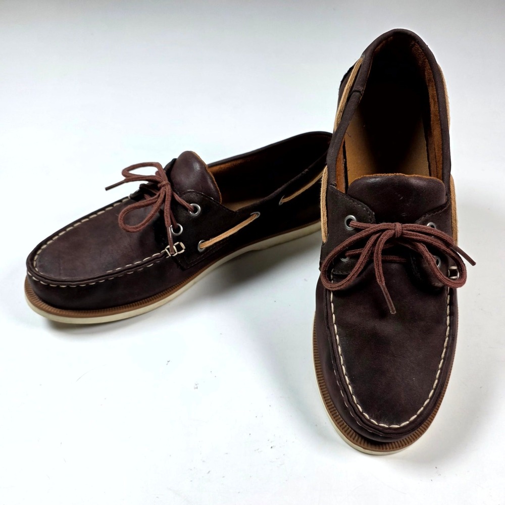 Merona Boat Shoes Mens 9.5 Dark Brown Leather Nautical Deck Shoes Classic Loafer